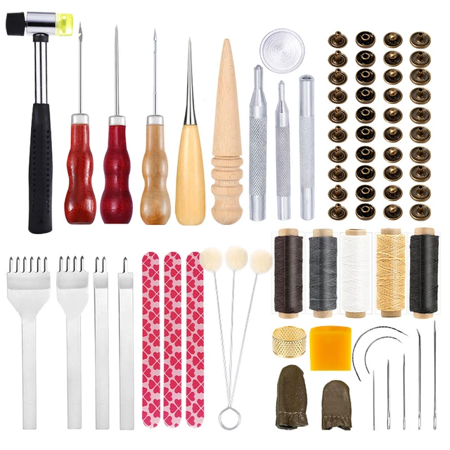 Cheap 18Pcs Leather Sewing Tools Craft DIY Hand Stitching Kit with Groover  Awl Waxed Thimble