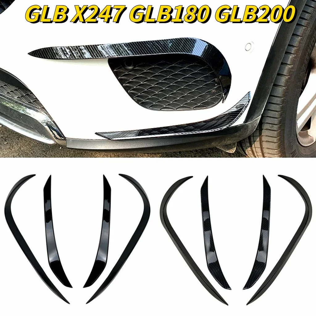 

Front Fog Lamp Grille Lip Splitters For Mercedes GLB X247 GLB180 GLB200 Gloss Black Carbon Fiber Look Bumper Spoiler Stickers