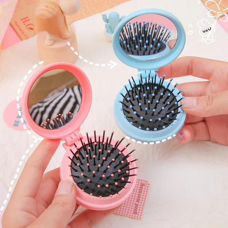 

Small Size Hair Comb with Folding Mirror Traveling Portable Massage Folding Comb Women Girl Hair Brush with Mirror Styling Tools