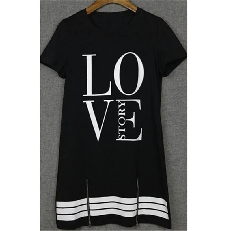 LOVE Print Fashion T-shirt Women's Clothing Female Solid O Neck Short Sleeve T-shirt Long Casual Shirt With Zipper Female Tops bathing suit wrap