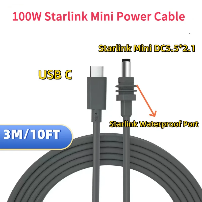 Caricabatterie Auto 3 In 1 100W Cavo 3m - USB-C A DC Per Starlink Mini, Laptop E Tablet - Adattatore Per Accendisigari - 5