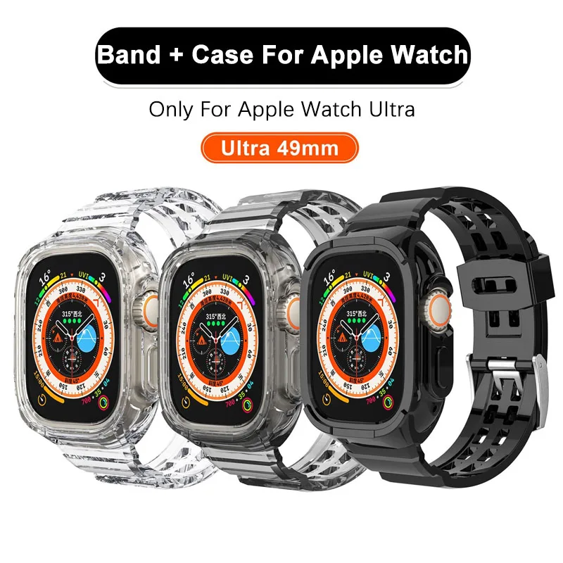 For Apple Watch Ultra /Utlra 2 49mm One-Piece TPU Sport Band Strap + Rugged  Case