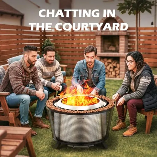 29 Large Capacity Smokeless Fire Pit for Outdoor Use: Heavy-Duty Wood Burning Firepit with Dual-Wall Insulation Protective Mesh 2