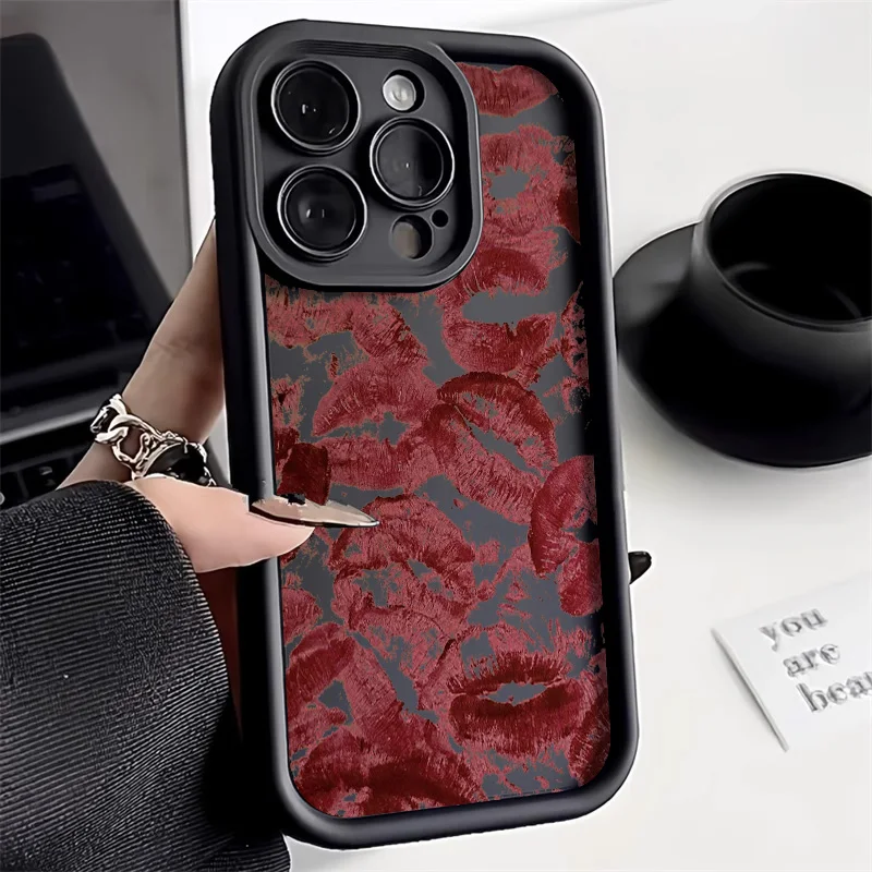 thumbnail image 1 of Funda de silicona líquida con labios rojos para iPhone 13, funda suave a prueba de golpes para iPhone 11, 12, 14, 15, 16 Pro Max, XS, X, XR, 7, 8 Plus, SE 2022, 1 of 4