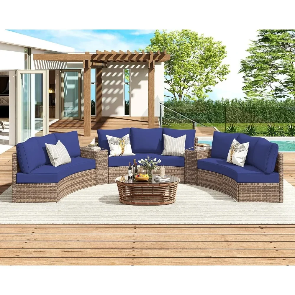 Patio Furniture Sets, Half-Moon Sectional Round Sofa Set, Outdoor Patio Furniture with Cushions, Garden Furniture Sets