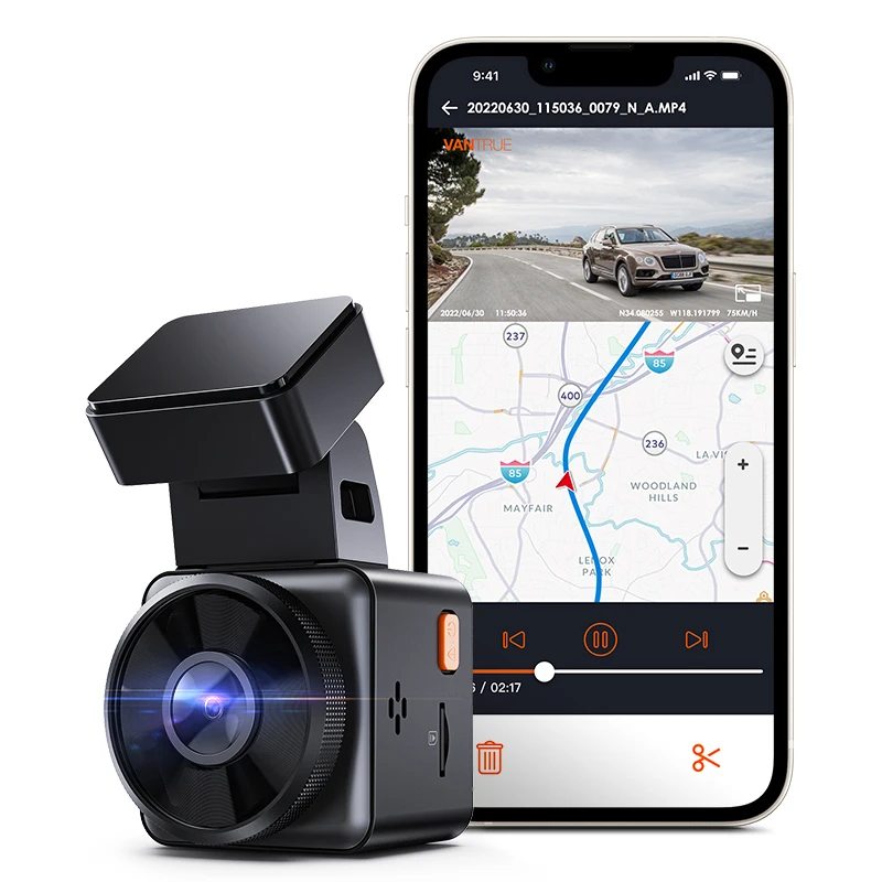 Vantrue Car Dvr E1 2.5K Mini Camara Wifi Integrato Gps Modalità Di Parcheggio 24 Ore Con Controllo Vocale Di Rilevamento Del Movimento Buffered