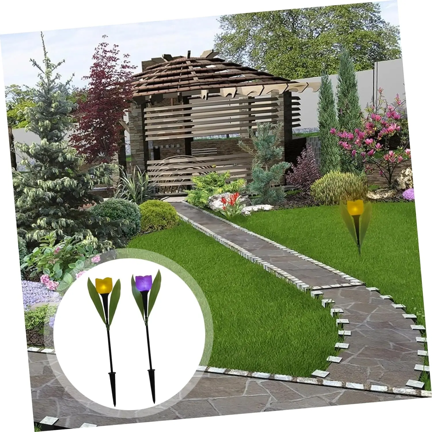 Solar LED Lights Outdoor Tulip Rose Flower Lamp