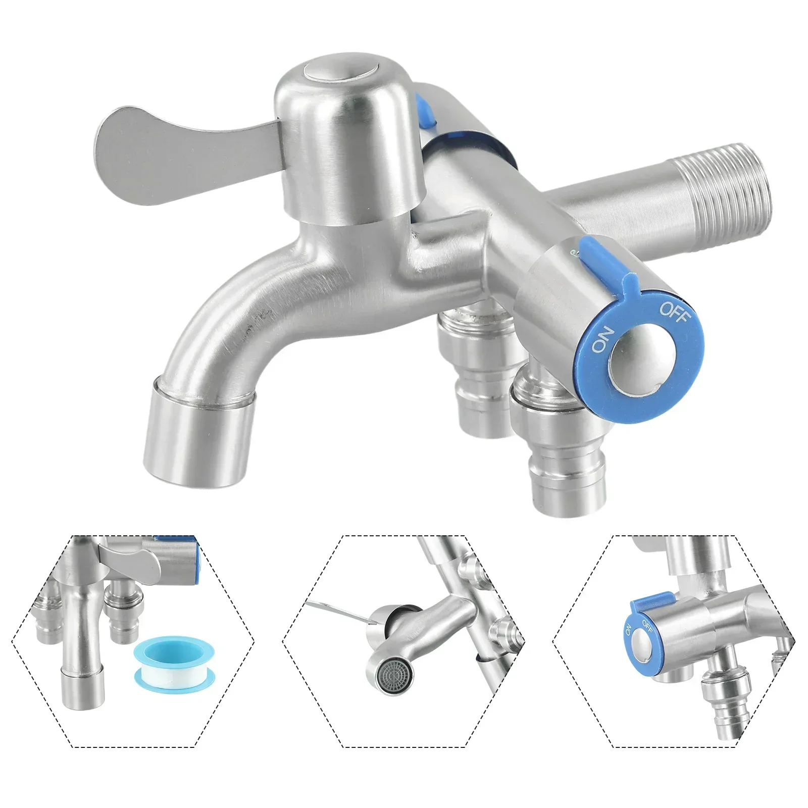 Bathroom Accessories Three Way Faucet Stainless Steel Bathroom Tap Sink Faucet Washing Machine Faucets Balcony Mop Pool Toilet Diverter 1x