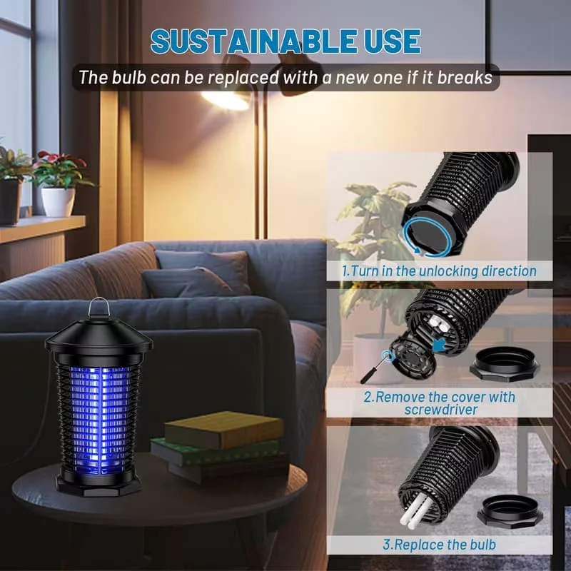 Outdoor Bug Zapper 4000V Indoor Electronic Mosquito Killer Lantern Waterproof Fly Trap Insect Killer_voghion.com