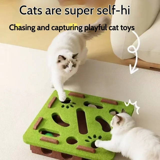Diy Pet Cat Puzzle Maze Holes Toys Felt Box With Bell Ball Kitten Playing Toys Interactive Funny Combination Set Cat Supplies 5