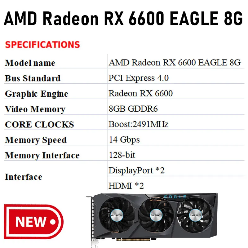 Graphics card GIGABYTE-AMD RX6600 EAGLE 8G Three fan GDDR6 128 bits PCIe 4.0