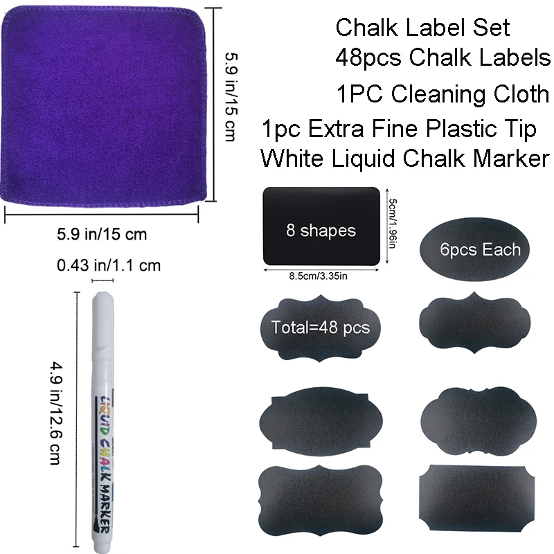 48/96 Chalkboard Labels Set for Jars-Chalkboard Labels Stickers with Chalk Marker-Black Chalk for Containers Pantry