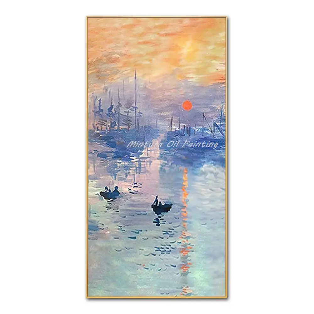 

Mintura Large Size Handmade Artwork Handpainted Oil Paintings on Canva The Boat Lake View Modern Hotel Decor,Home Decor Wall Art