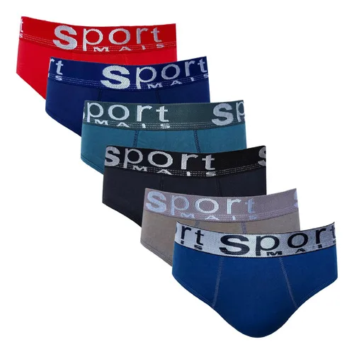 6 Cuecas Cotton Cós Largo Masculino Slip Cavada Confortável