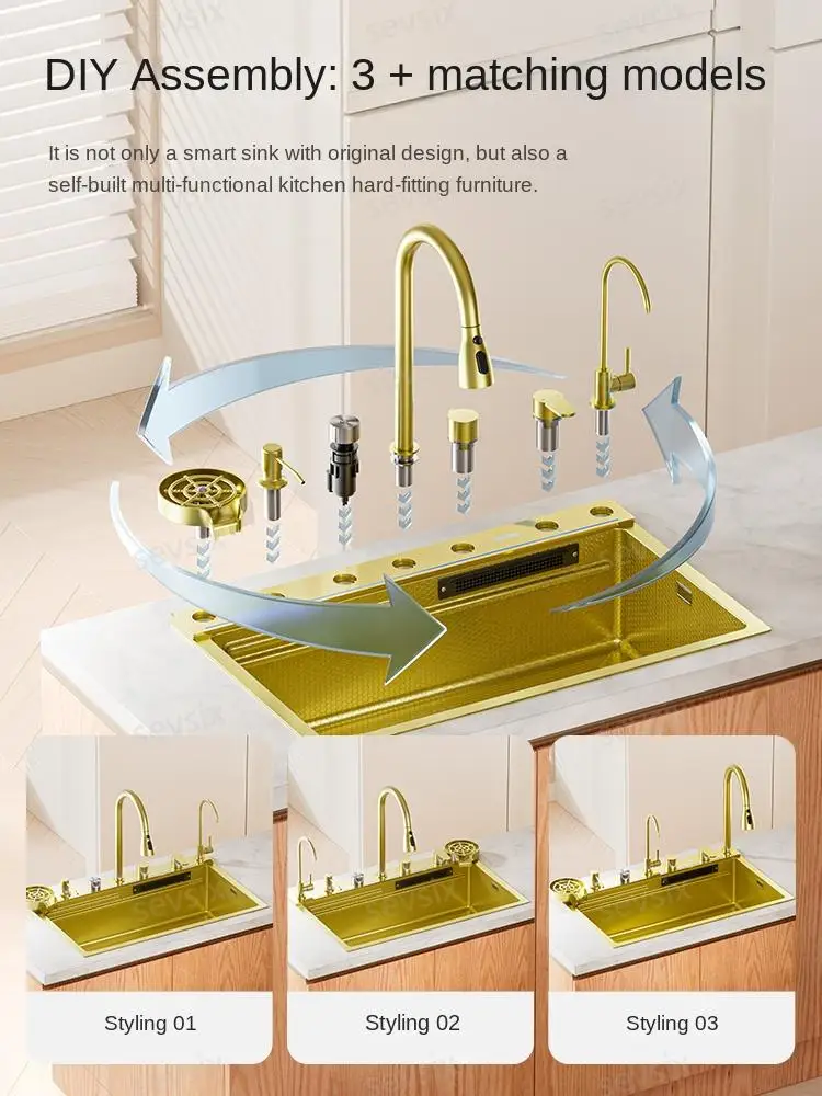 5mm Waterfall Kitchen Sink Honeycomb Technology Large Digitial Display Stainless Steel Sink