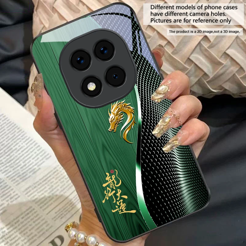 Elegant Black Tempered Glass Phone Case with Traditional Dragon Totem Design