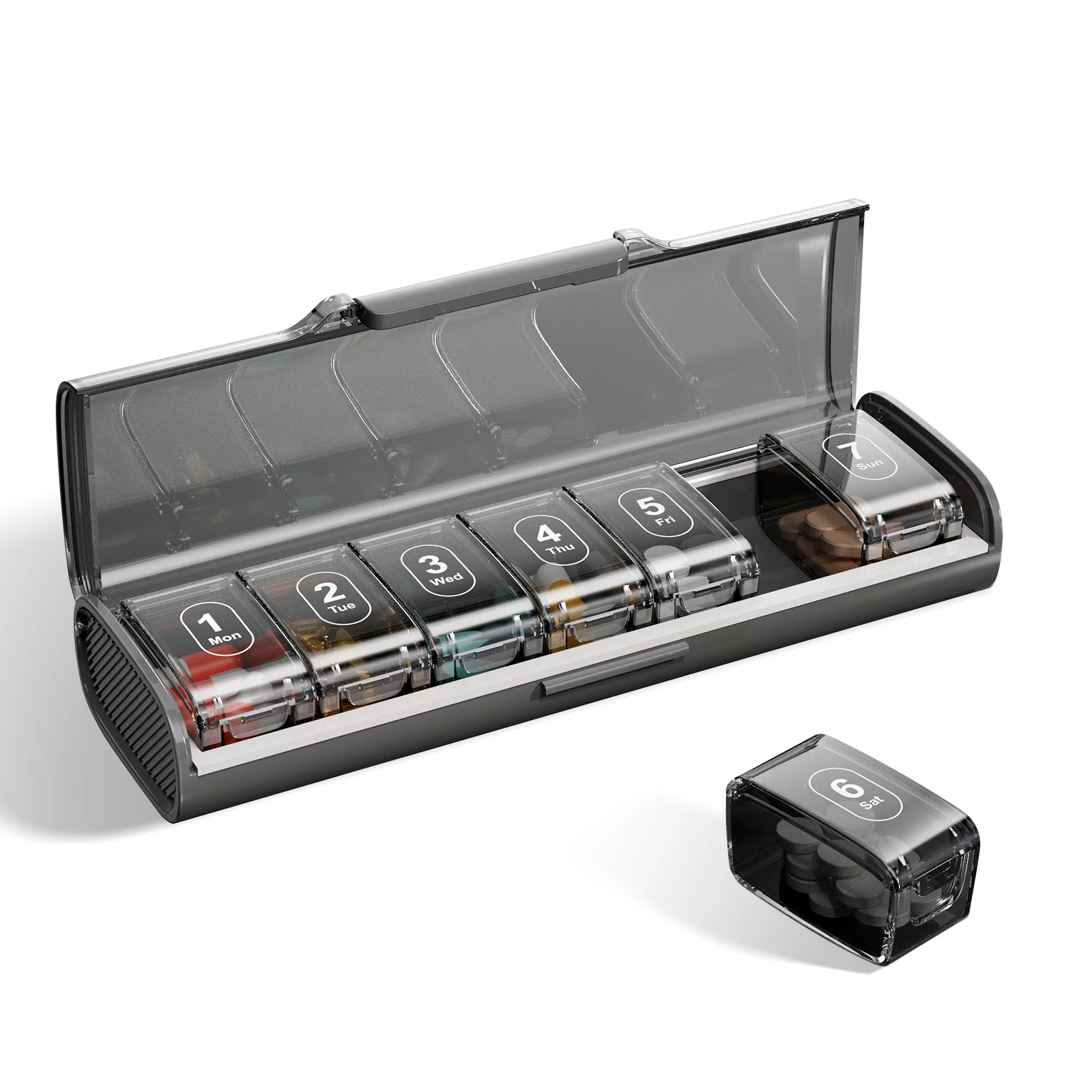 Weekly Pill Organizer - Portable, Large-Capacity Dispenser with Easy-Access Compartments, Dustproof & Moisture-Proof Design for Secure Outdoor Medication Storage