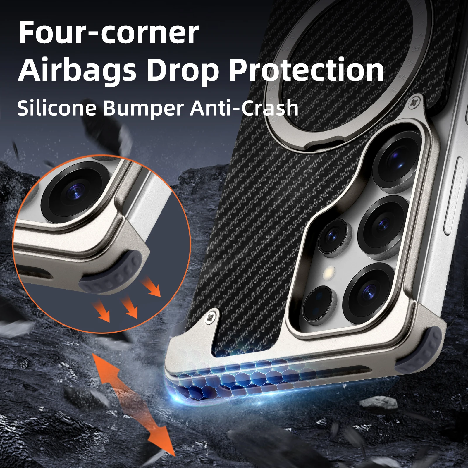 Eary for Samsung Galaxy S25 Ultra Phone Case With 360 Rotate Magnetic Stand Carbon Fiber Cover MagSafe Military-Grade Drop Shell