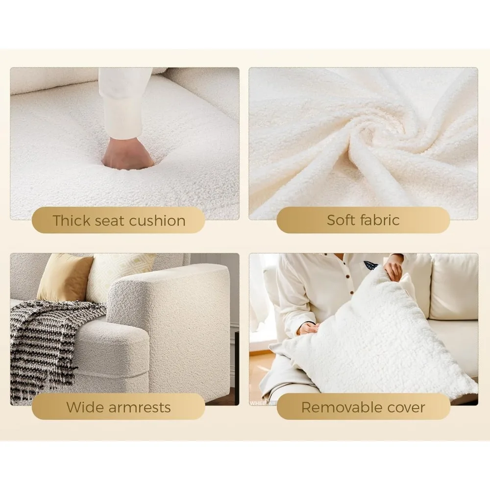 89 inch Couches for Living Room, Modern 3 Seater Couch with Firm Structure, Muebles La Sala, Bouclé Offwhite Children's Sofas 6