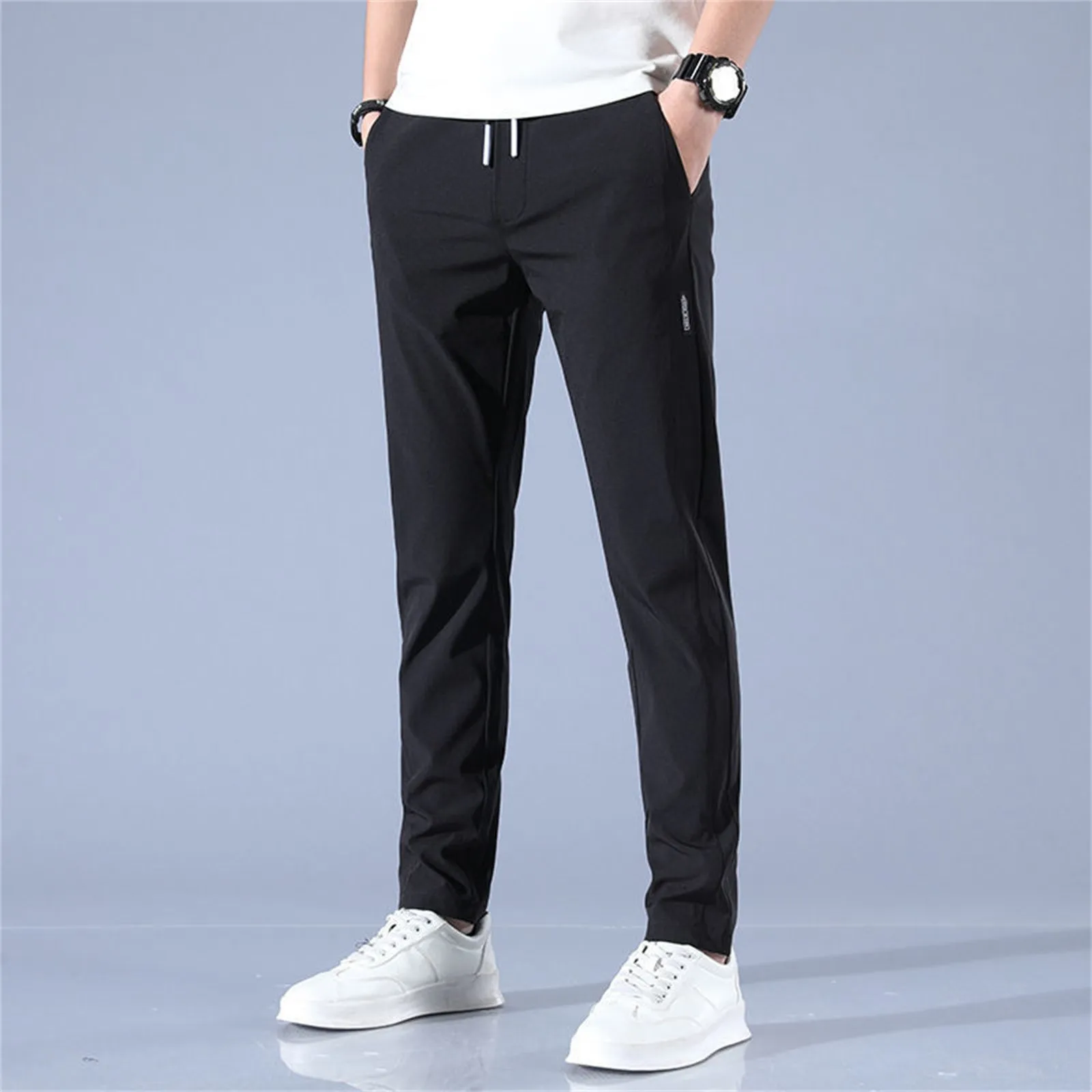 

Ice Silk Men's Pants 2024 Summer New Black Gray Thin Business Casual Pants Outdoor Elastic Breathable Straight Leg Sweatpants