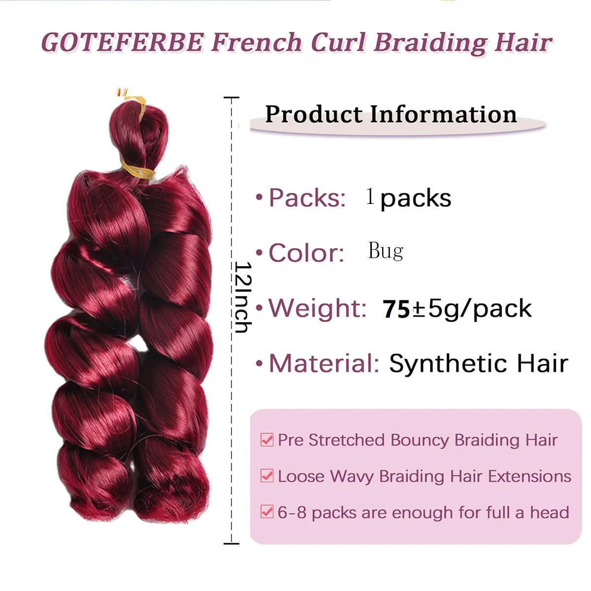 French Curly Braiding Hair Crochet Braids Extensions 22inch Pre Stretched Bouncy Braiding Hair Easy Braid Curl Braids Loose Wavy 2
