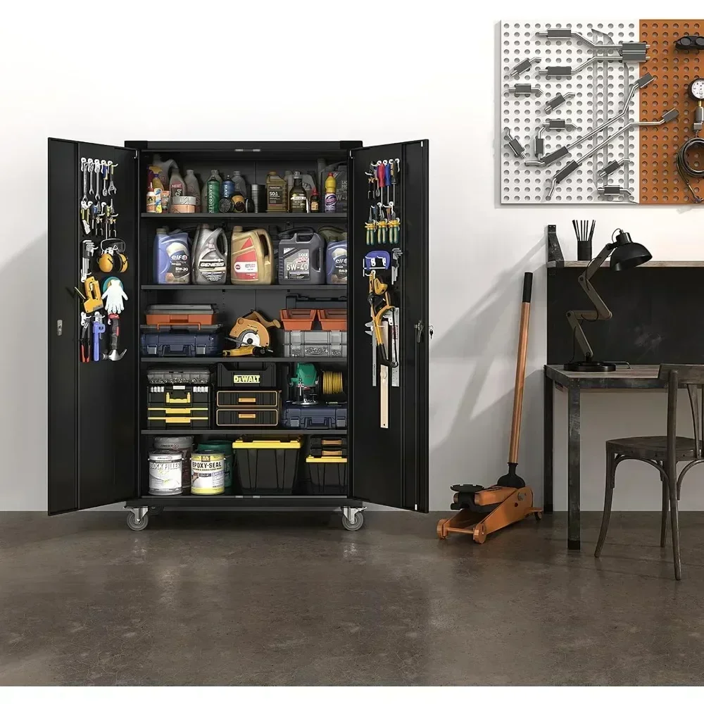 43 W x 20 D x 72H Garage Storage Cabinet, Metal Storage Cabinet with Pegboards, Wheels, Locking Doors and Adjustable Shelves 5