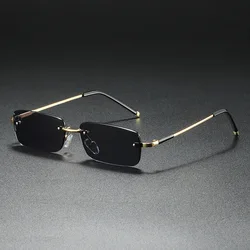 Retro Rectangular Rimless Designer Sunglasses (Golden gray)