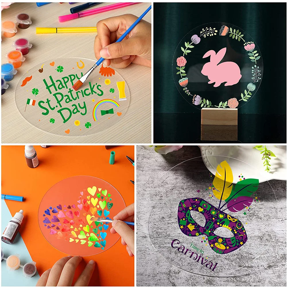 Láminas acrílicas transparentes redondas para decoración de tartas de cumpleaños, láminas de 9 tamaños para grafiti, tallado, manualidades DIY