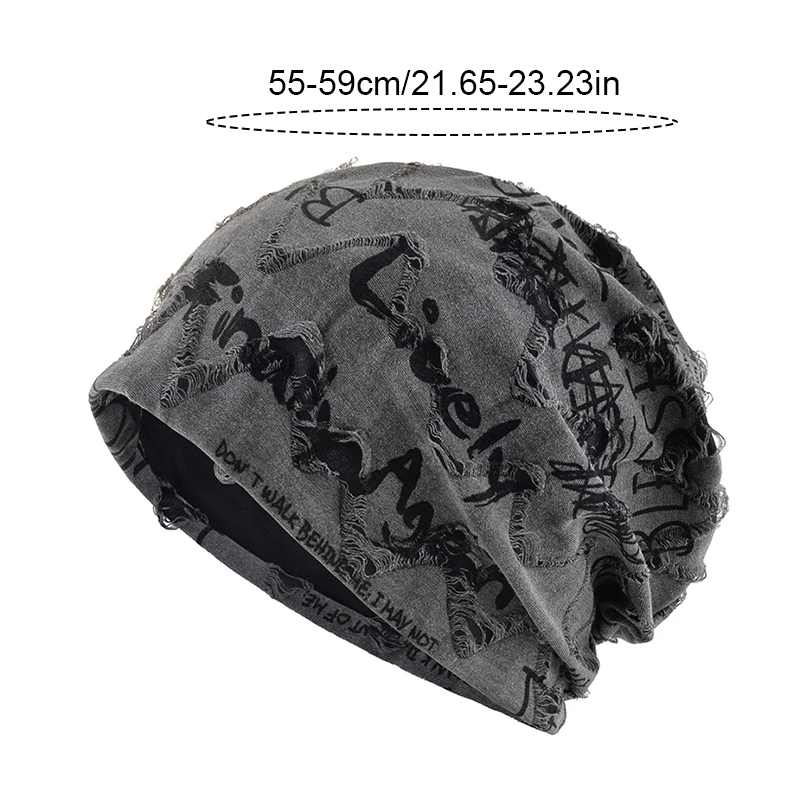 Trendy Letter Print Baggy Slouchy Beanies Knitted Hat For Women Men Hip Hop Vintage Stacked Caps Unisex Headwear