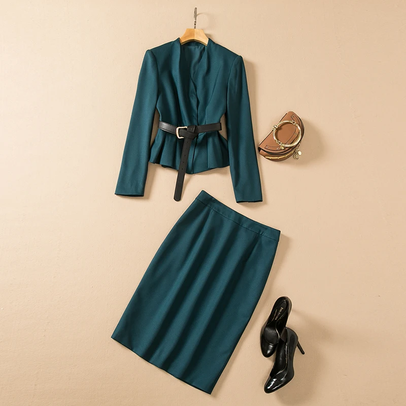 Женский комплект из двух предметов MIUXIMAO, элегантный однотонный пиджак с длинным рукавом и V-образным вырезом и юбка, весна-лето 2022