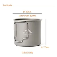 TOAKS Titanium 375ml Cup, Ultralight Outdoor Camping Mug Foldable Handle Tablewaret without Lid CUP-375 2