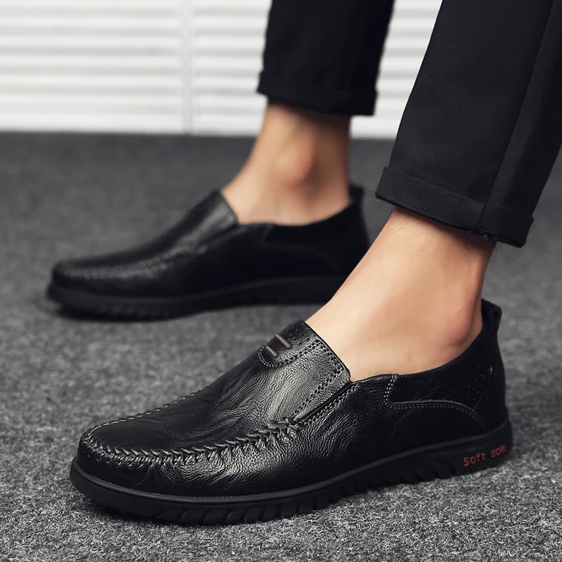 Genuine Leather Men Casual Shoes Luxury Brand 2023 Slip on Formal Loafers Men Moccasins Italian Black Male Driving Shoes JKPUDUN