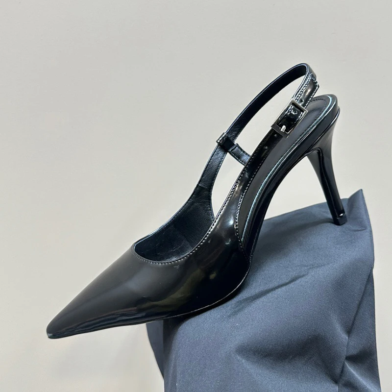 

Elegant Female Sandals Summer New Genuine Leather Material High Heel Sandals T-stage Walk Show Pointed Toe Women's Pumps