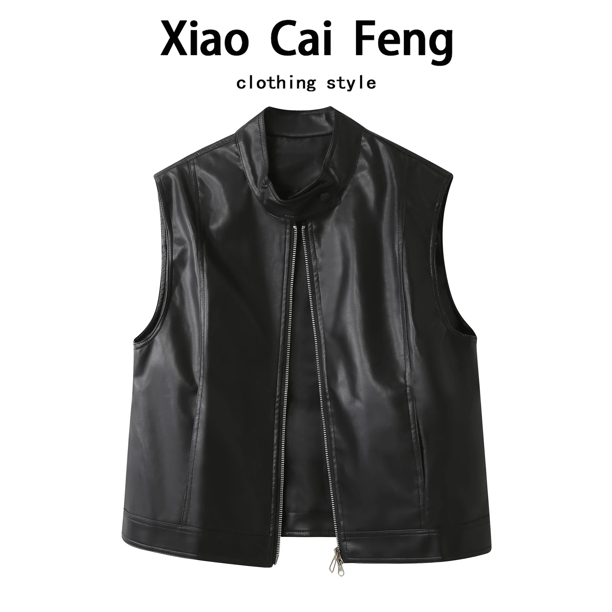 멋진 가죽 자켓 여성용 민소매 조끼 아우터 봄 가을 다용도 오토바이 스타일 지퍼 루즈핏 PU 가죽