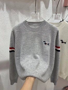 Loose Fit Embroidered Knit Sweater Women's Winter Faion Versatile Base Layer round Ne Knitted Top Korean Sle Long Sve 1