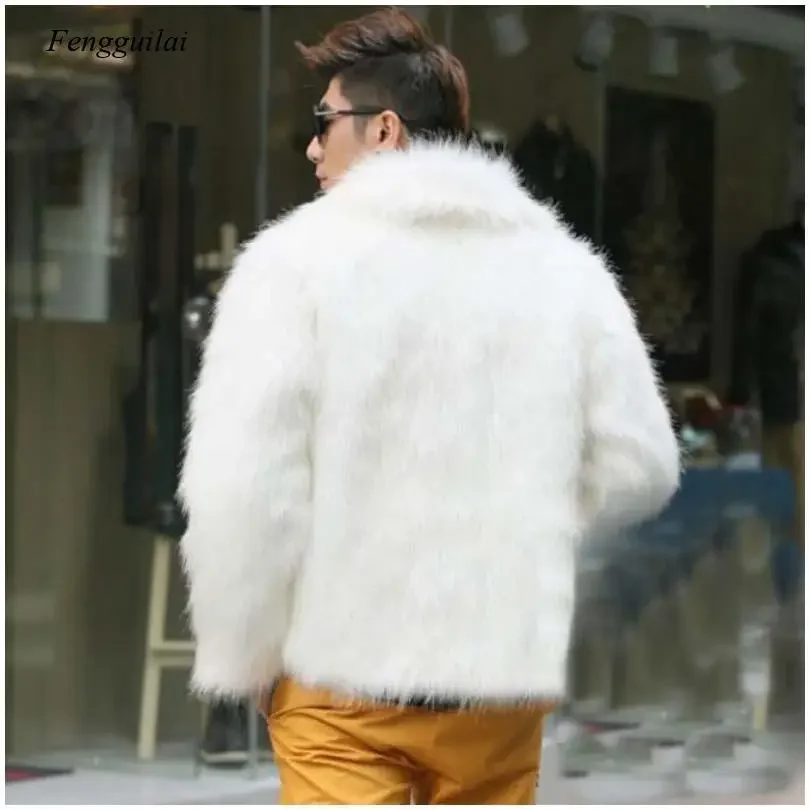 Homme Jacket Faux Leather Men White Black Fashion Coat Fur Fox Fur Lapel Men's Casual Slim Coat Jaqueta Motoqueiro Mens Jackets