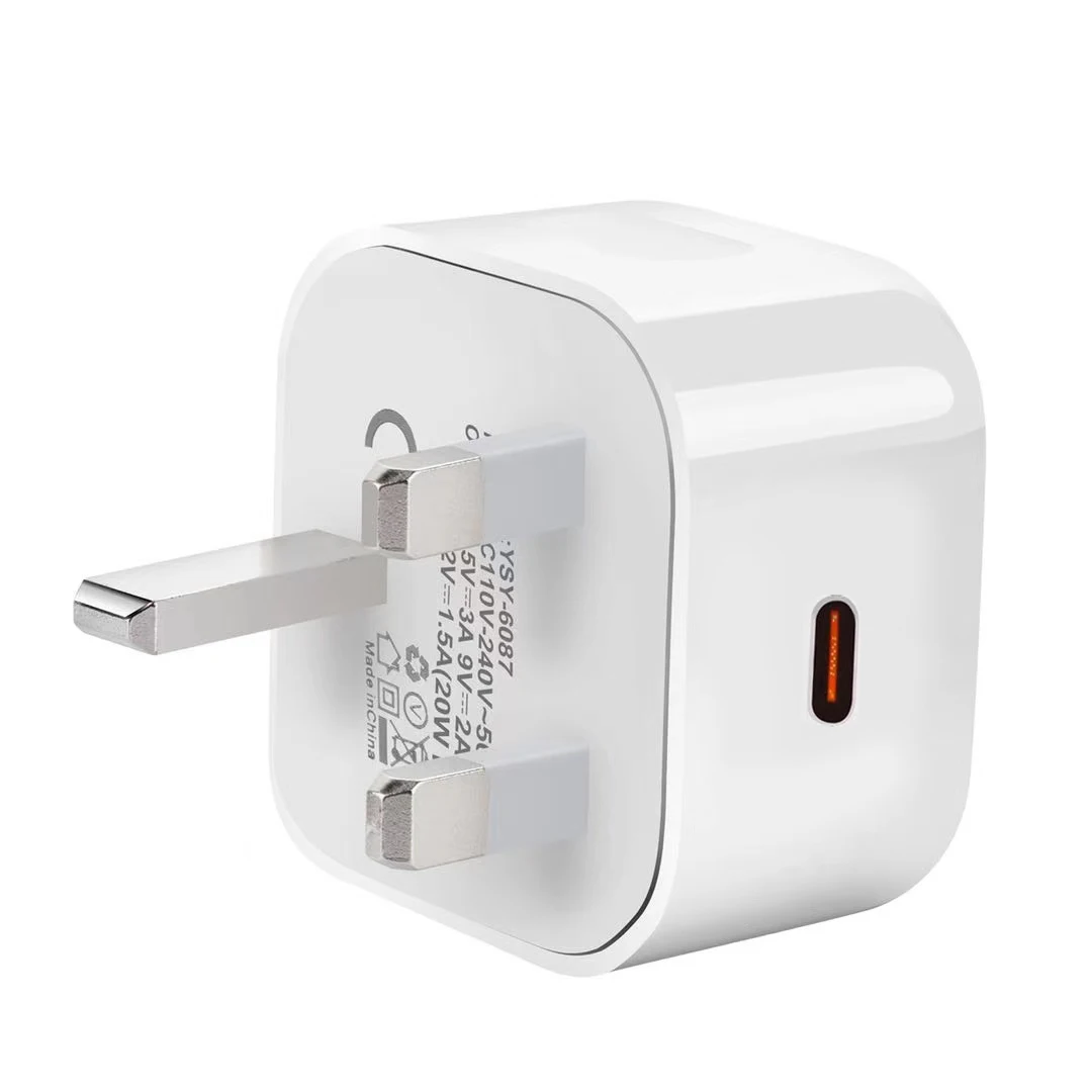 20W UK Travel Plug Single USBC Fast Charging Block Type-C Port 20W PD Charger for Ireland and UK Charger With LED indicator