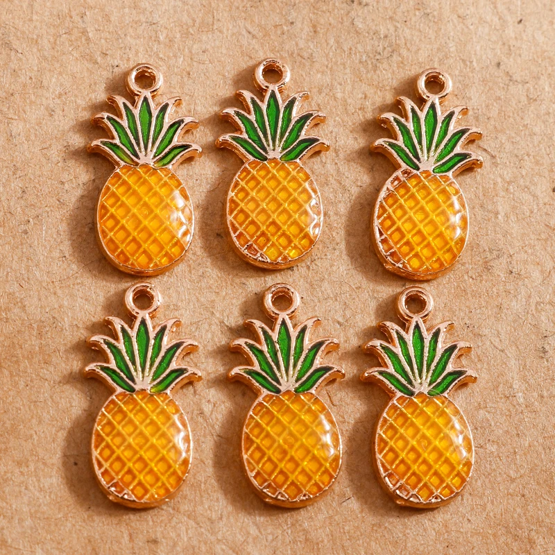 10 stücke Emaille Frucht Charms für Schmuck machen niedlichen Ananas Anhänger DIY Ohrring Halskette handgemachten Schmuck Ergebnisse