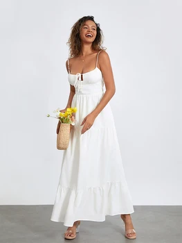 Women s Elegant Floral Print Maxi Dress with V-Neckline and Adjustable Spaghetti Straps for Summer Beach Vacation 4