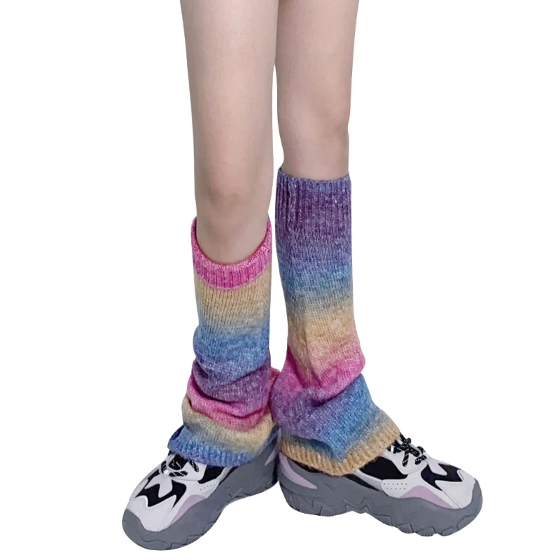 

Women Gothic Punk Knitted Leg Warmer Japanese Candy Colored Foot Cover Stockings M6CD