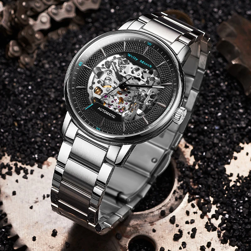 WM Watch WellyMerck Automatic Mechanical Watches Man Business Casual Water Resistant 316L Stainless Steel Premium Watch WM017