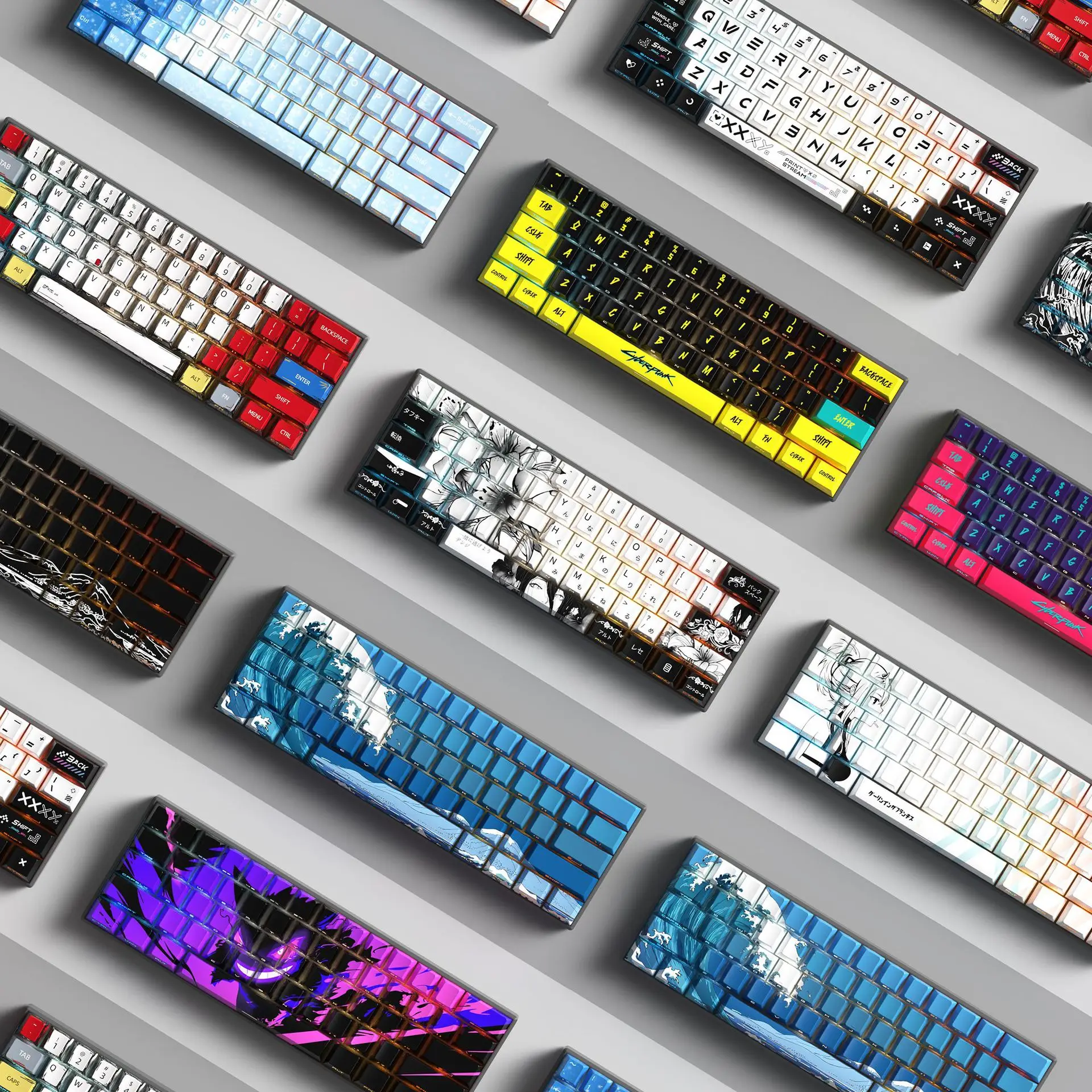 Stock 129/135 teclas originales con grabado lateral tema de Anime teclas de teclado mecánico Pbt transparente para juegos y uso en oficina