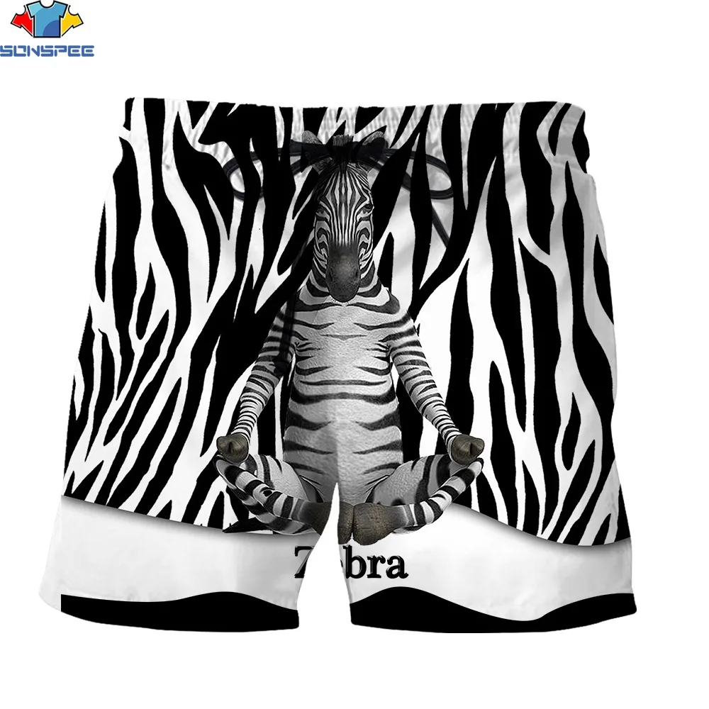 SONSPEE 3D Print Summer Men's Shorts Fun Zebra Head Animal Fur Pattern Black and White Stripes Beach Party Fashion Beach Shorts