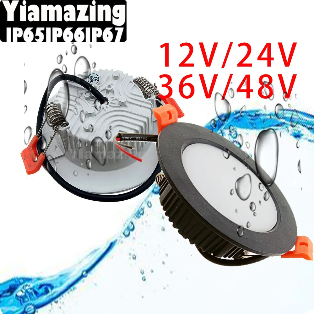 AC DC 12V 24V 36V 48V LED Downlight IP65 IP66 Outdoor Waterproof IP67 6W 9W 12W Kitchen Bathroom Eaves Ceiling Lamp Spot Light led downlight recessed ceiling spotlight ceiling lamps