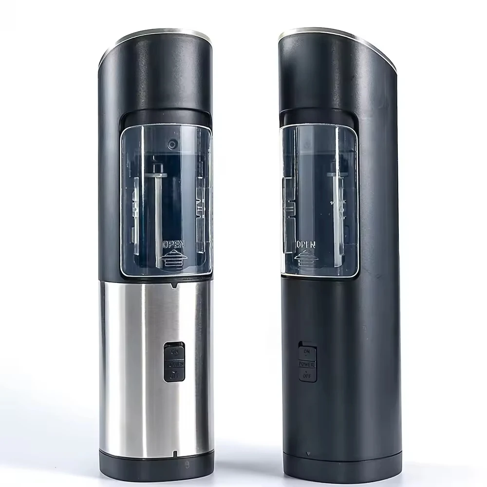 Kitchen Automatic Grinder Spice Mill Battery Operated Adjustable Coarseness Gravity Electric Salt Pepper Grinder Set 2pcs