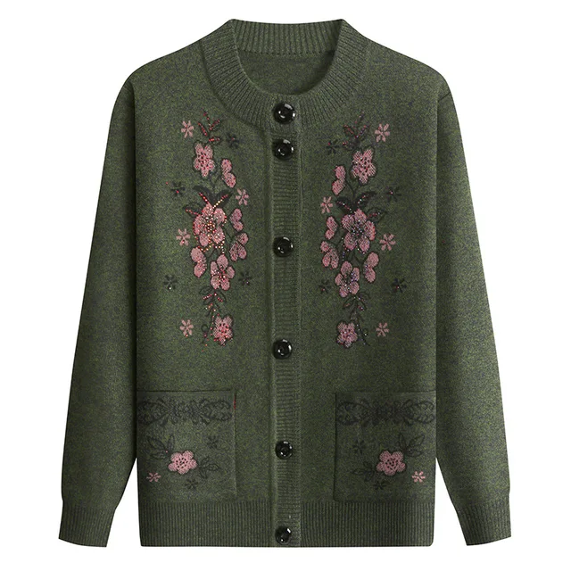 Cardigan Tricoté Pour Femme Âgée Ou D'Âge Moyen - Modèle Boutonné Avec Strass - Chaud, Élégant - Cadeau Pour Maman/Grand-Mère