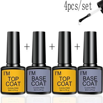 Kit per nail art con 4 pezzi/set base e top coat LED fotopolimerizzazione ad asciugatura rapida specchio lucido trasparente gel per nail art duraturo