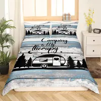 Camping Bedding Set Twin King Full Size for Teens Adult Duvet Cover Happy Camping Comforter Cover 3 Pieces with 2 Pillowcase 2