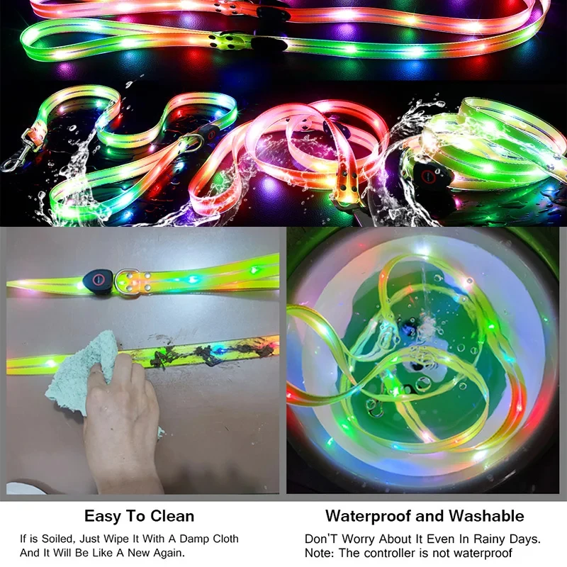 Led Light Up Dog Leash Walking Safety Glow in The Dark USB Rechargeable Adjustable Dog Leash Dog Collar Pet Collar Large Medium Small Pet