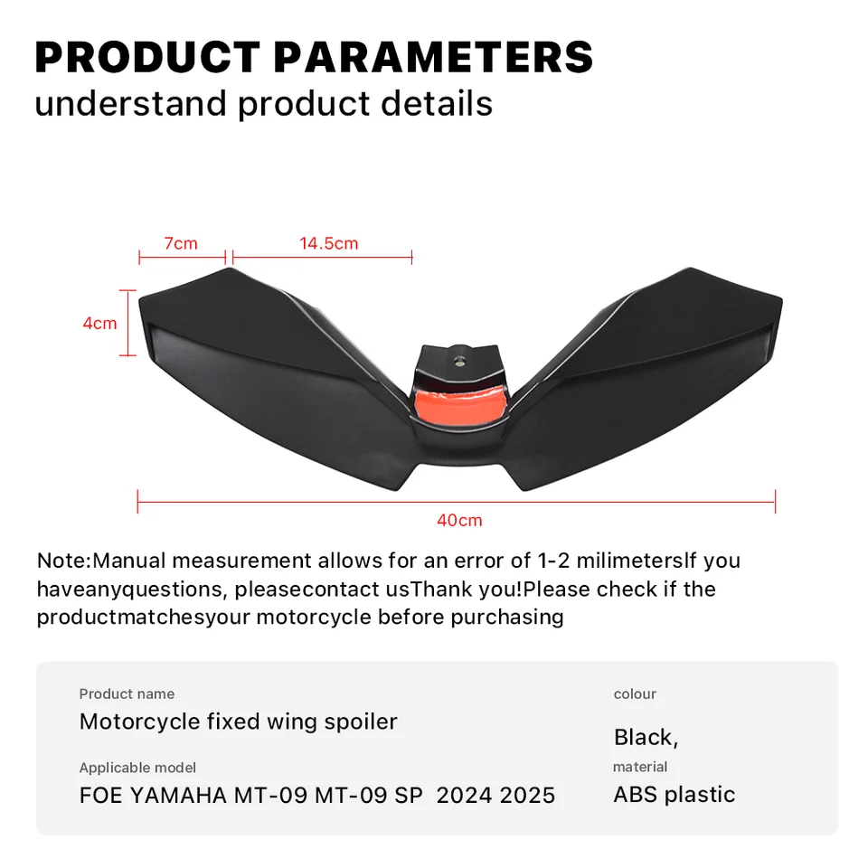 Aileron Moto Pour Yamaha MT-09 / MT-09 SP (2024-2025) - Spoiler Avant Design & Facile à Installer